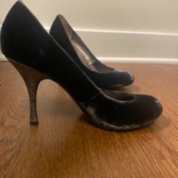 Blue Velvet Pumps with Silver Stems - Picture 1 of 9